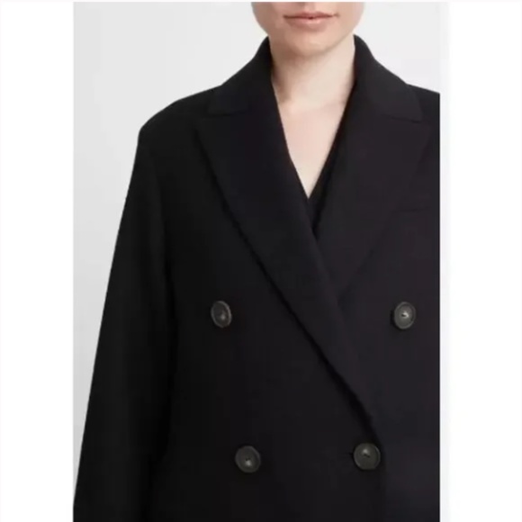 Vince Brushed Wool Blend Double Breasted Coat Black L NWT - Picture 2 of 13